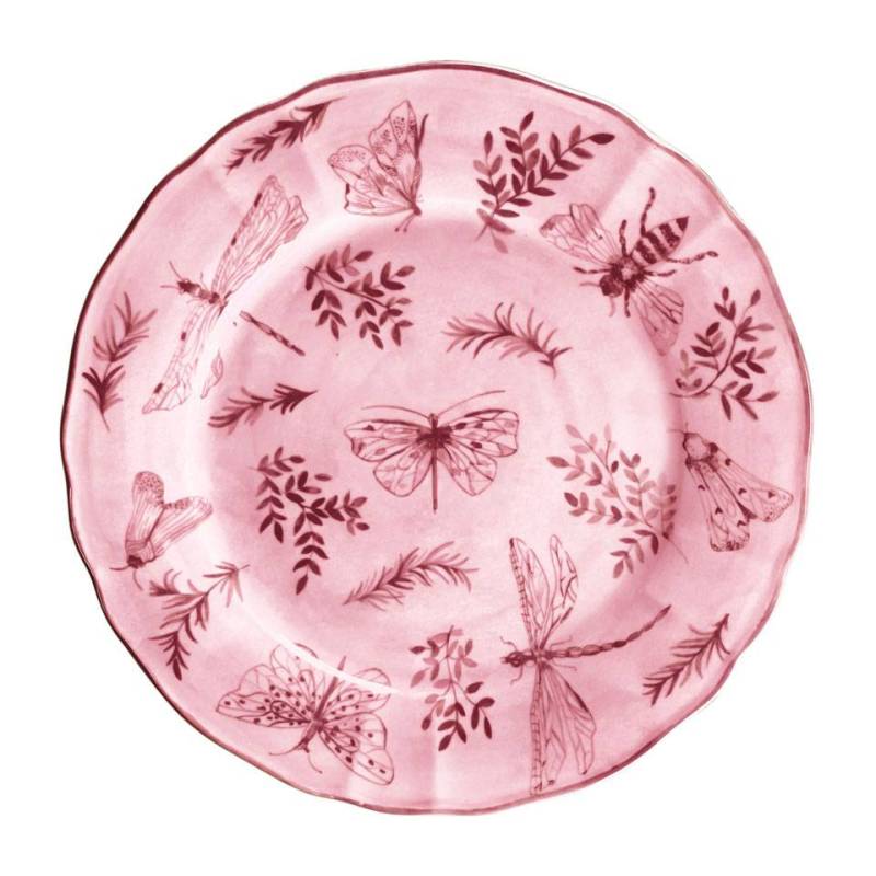 Sonia Pink white and pink porcelain flat plate with butterfly decoration cm 31