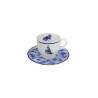 Tazza caffè con piatto Sonia Blue in porcellana bianca e blu con decoro farfalle cl 10