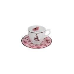 Sonia Pink white and pink porcelain coffee cup with plate with butterfly decoration cl 10