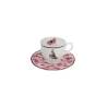 Tazza caffè con piatto Sonia Pink in porcellana bianca e rosa con decoro farfalle cl 10