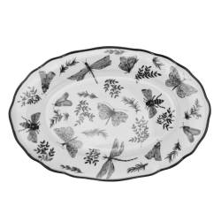 Sonia Black white and black porcelain oval tray with butterfly decoration 36x25 cm