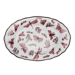 Vassoio ovale Sonia Pink in porcellana bianca e rosa con decoro farfalle cm 36x25