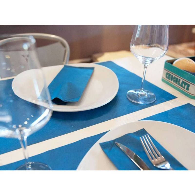 Fashion blue straw paper cutlery bag with napkin