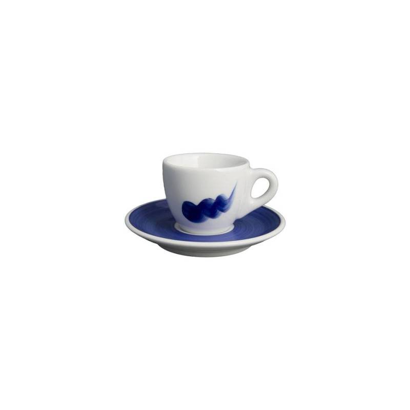 Tazza caffè con piatto Verona Onda in porcellana bianca e blu cl 8