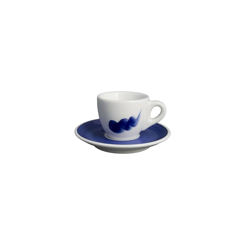 Verona Onda white and blue porcelain coffee cup with plate cl 8