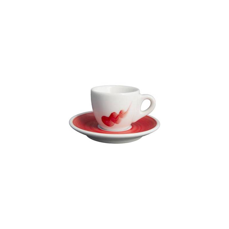 Verona Onda weiß und rot Porzellan Kaffeetasse und Teller cl 8