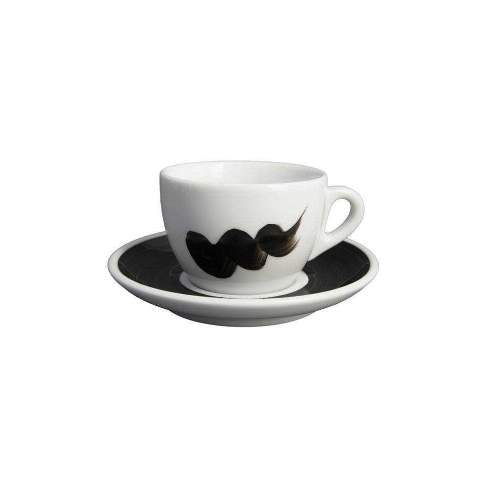 Tazza cappuccino con piatto Verona Onda in porcellana bianca e nera cl 15