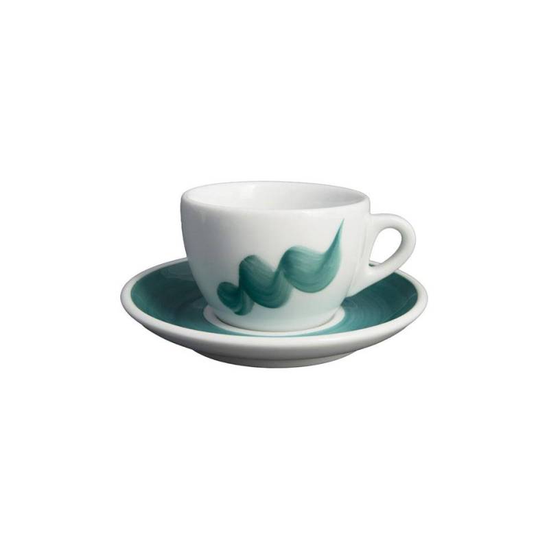 Tazza cappuccino con piatto Verona Onda in porcellana bianca e verde cl 15