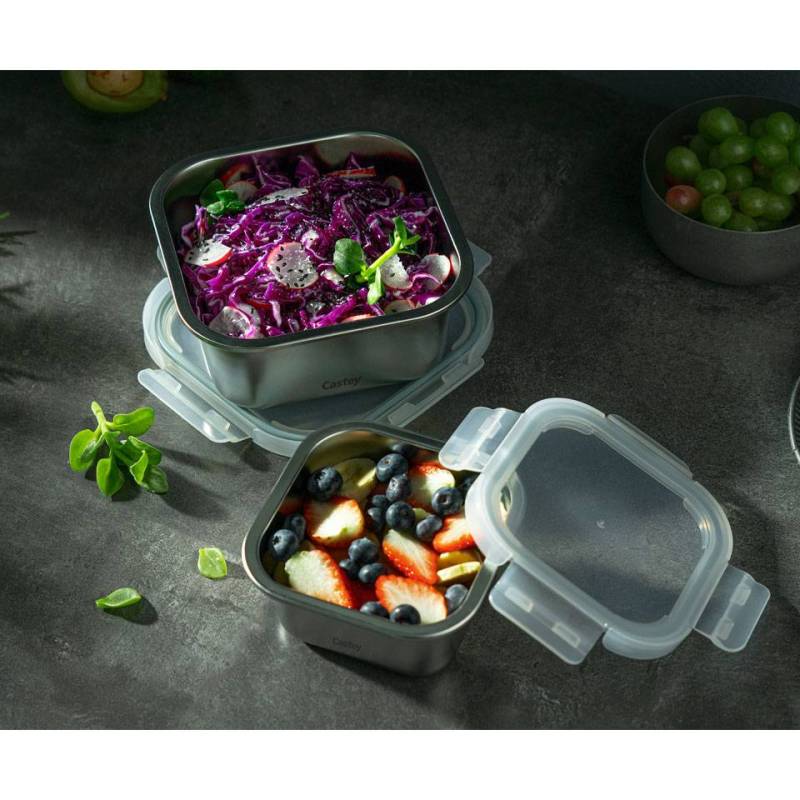 Castey stainless steel square container with airtight lid ml 600