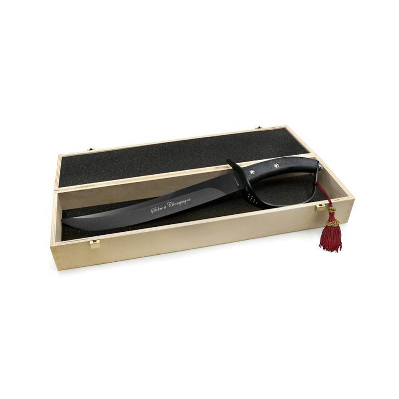 Sommelier saber with oak handle and black box stand cm 51