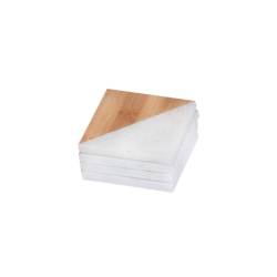 Wood and white marble square coaster cm 10.5