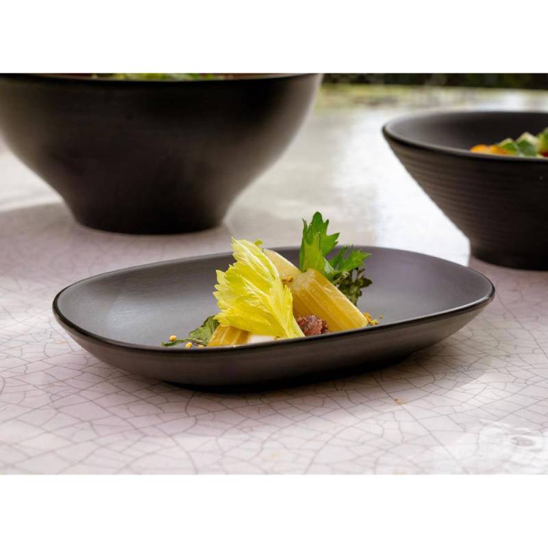 Grey and black oval melamine tray cm 19.5x12.5x2.8