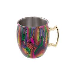 Stainless steel moscow mule mug with multicolor decoration cl 55