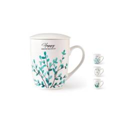 Botanische Kräuterteetasse mit Filter aus Porzellan mit verschiedenen Dekoren cl 35