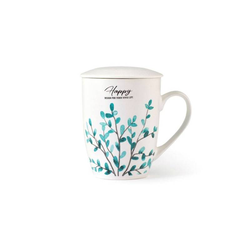 Botanische Kräuterteetasse mit Filter aus Porzellan mit verschiedenen Dekoren cl 35