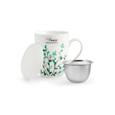 Tazza tisana Botanic con filtro in porcellana con decori assortiti cl 35