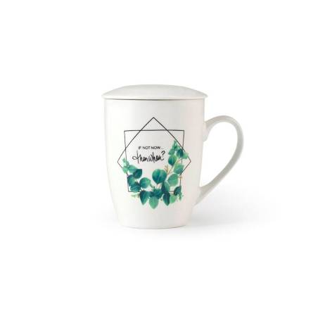 Botanische Kräuterteetasse mit Filter aus Porzellan mit verschiedenen Dekoren cl 35