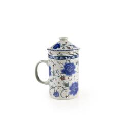 Oriental Flower herbal tea cup with filter and porcelain lid cl 30