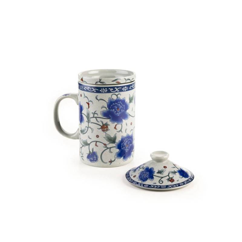 Oriental Flower herbal tea cup with filter and porcelain lid cl 30