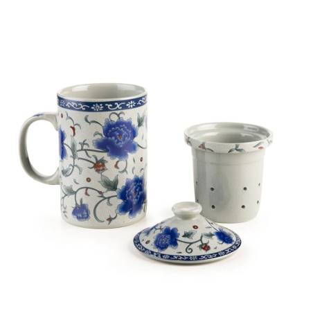 Oriental Flower herbal tea cup with filter and porcelain lid cl 30