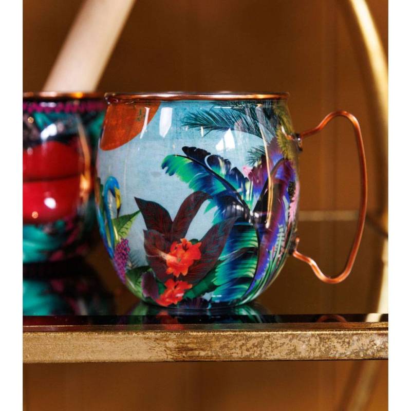 Steel moscow mule mug with multicolor flamingo decoration cl 45