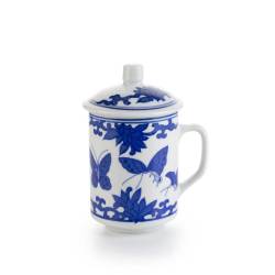 Butterfly Blue herbal tea cup with filter and porcelain lid cl 30