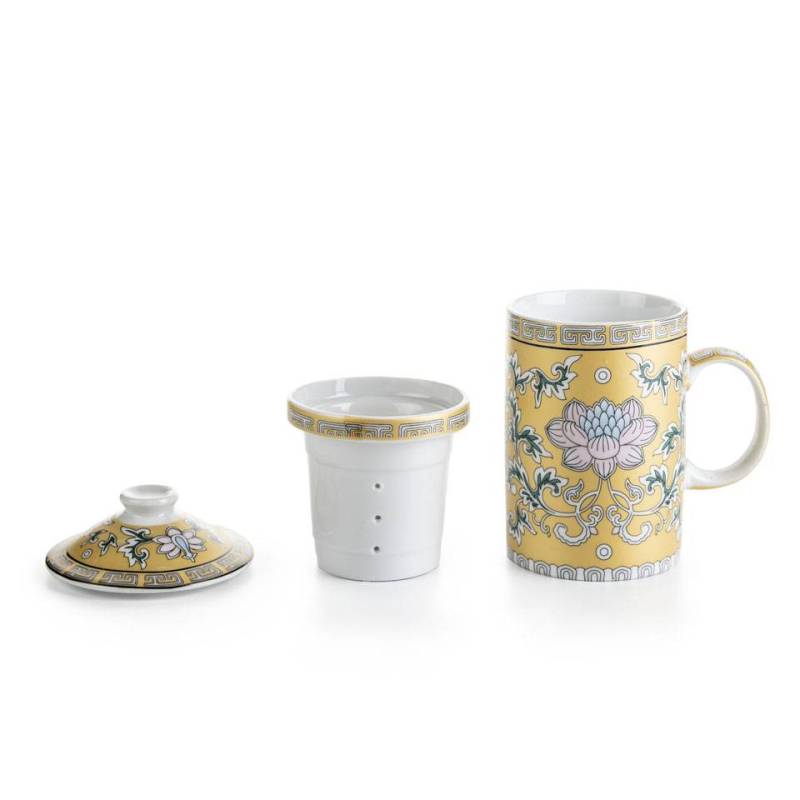 Golden Flower herbal tea cup with filter and porcelain lid cl 30