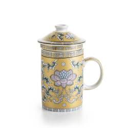 Golden Flower herbal tea cup with filter and porcelain lid cl 30